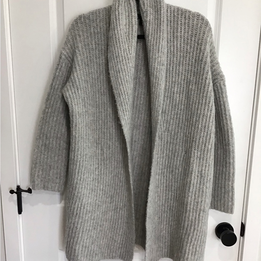 J Crew Shawl Collar Chunky Knit Cardigan Sweater Pockets Gray Sz S/M